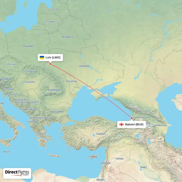Batumi - Lviv direct flight map