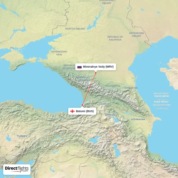 Batumi - Mineralnye Vody direct flight map