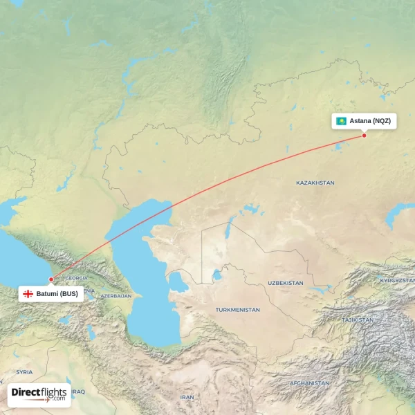 Batumi - Astana direct flight map