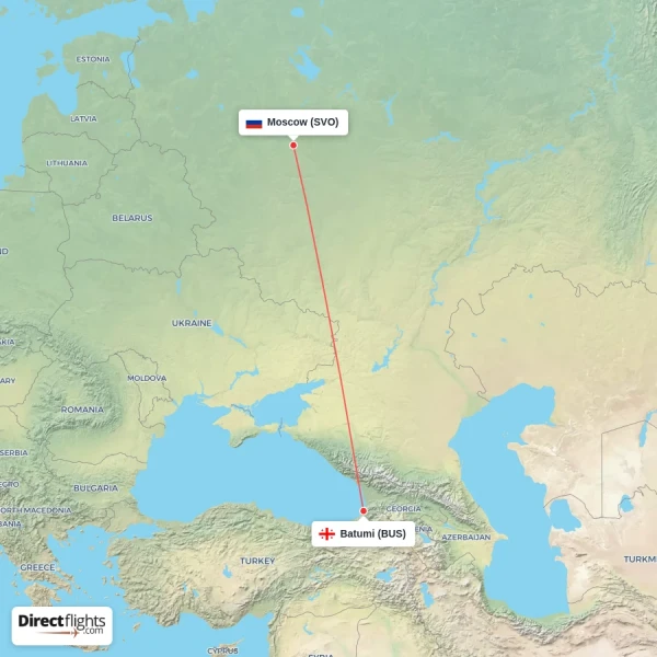 Batumi - Moscow direct flight map