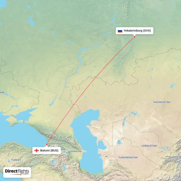 Batumi - Yekaterinburg direct flight map