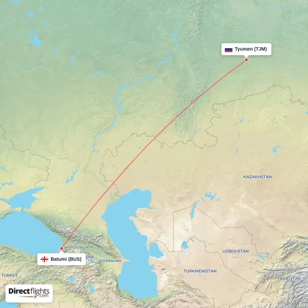 Batumi - Tyumen direct flight map