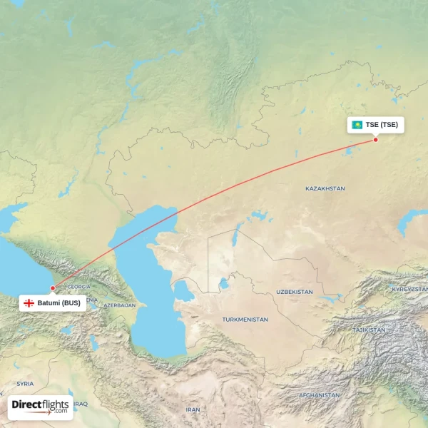 Batumi - TSE direct flight map