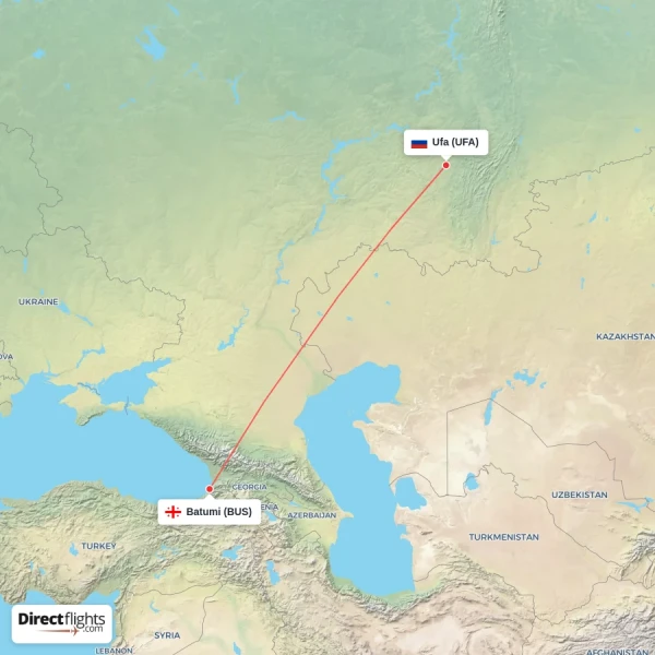 Batumi - Ufa direct flight map
