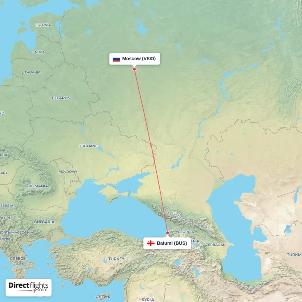 Batumi - Moscow direct flight map