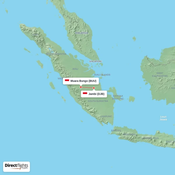 Muara Bungo - Jambi direct flight map