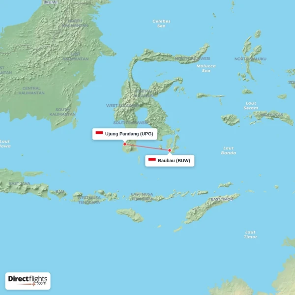 Baubau - Ujung Pandang direct flight map
