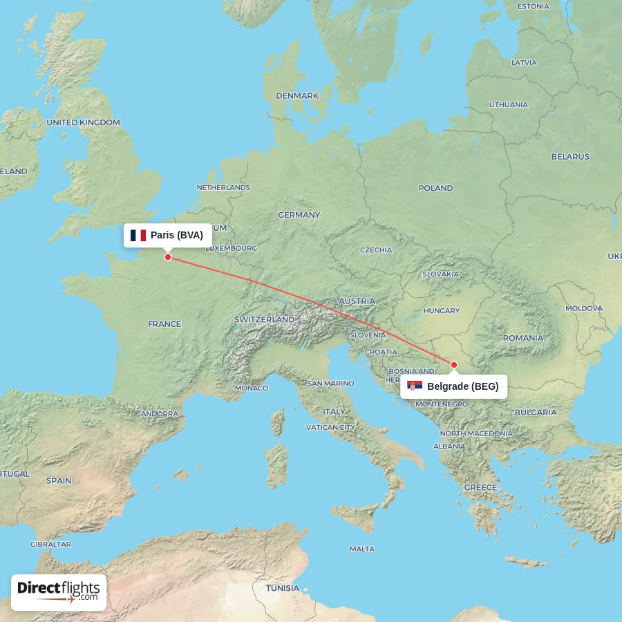 BVA - BEG route map