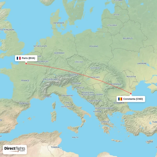 Paris - Constanta direct flight map