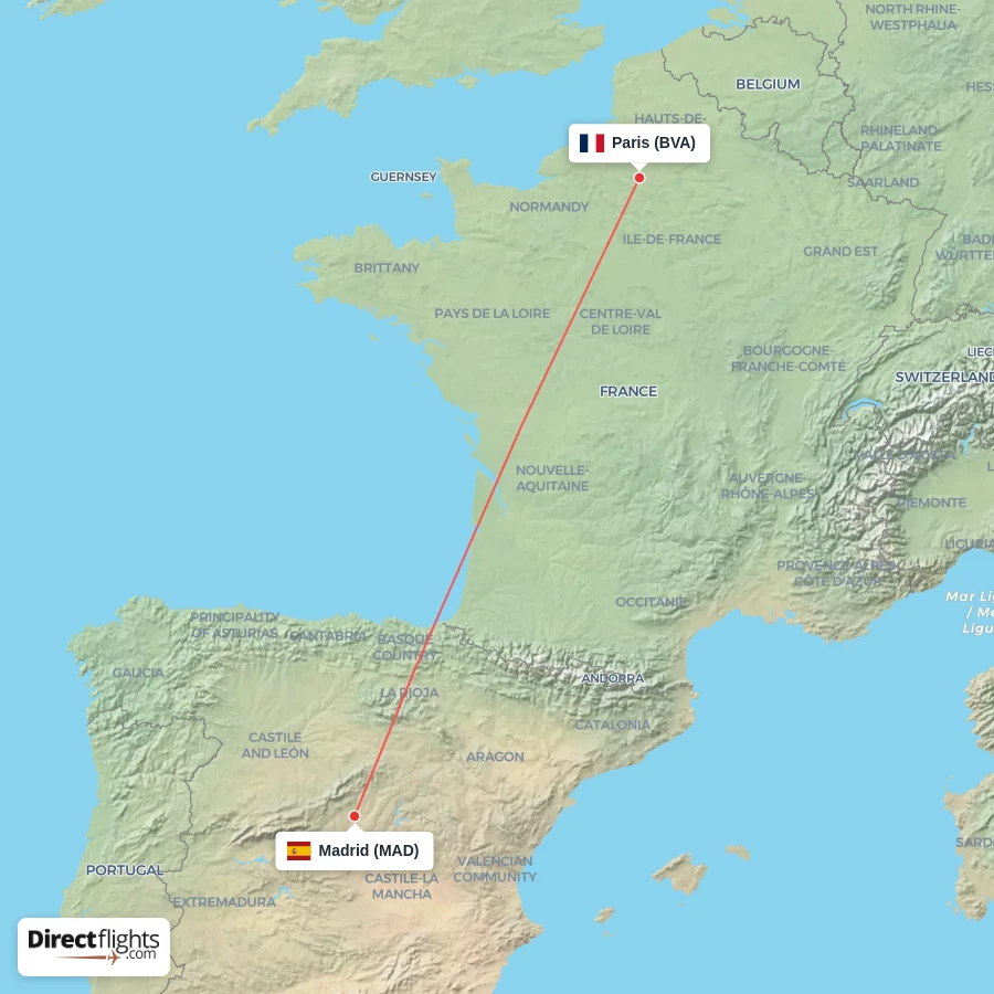 BVA - MAD route map