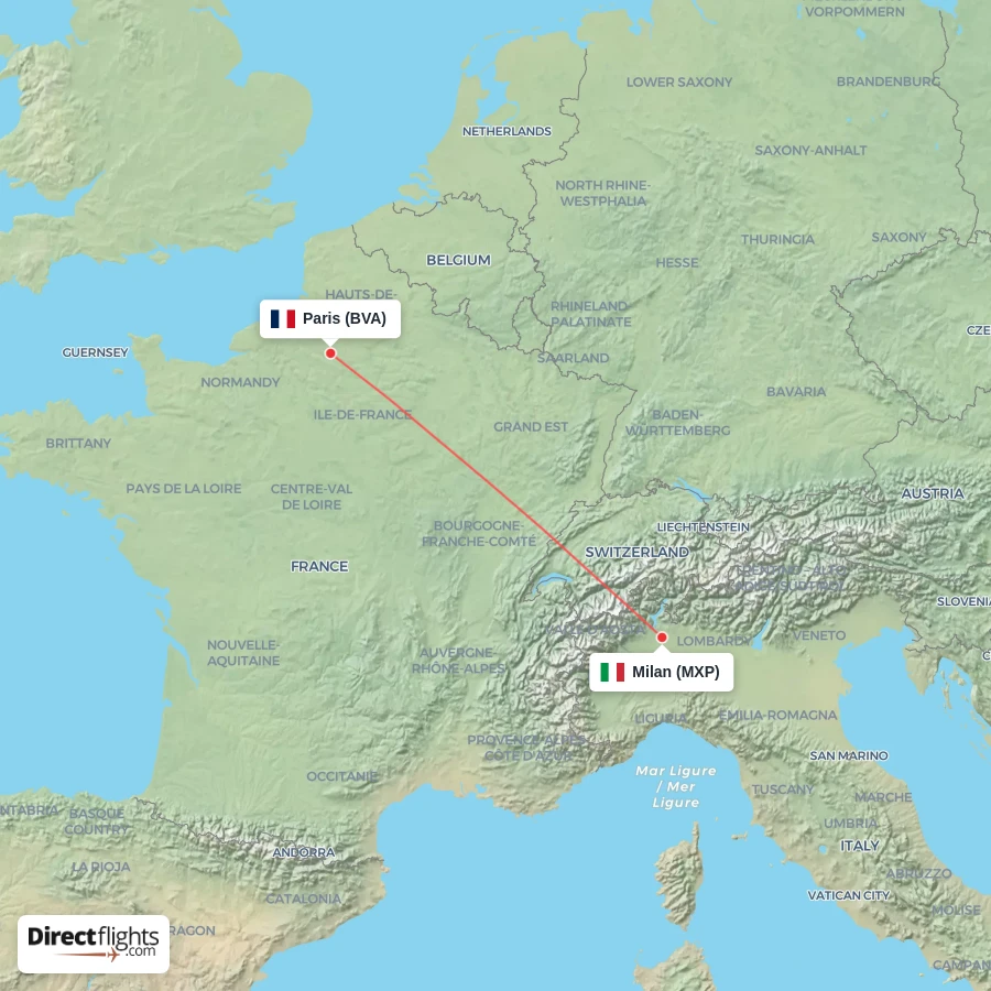 BVA - MXP route map