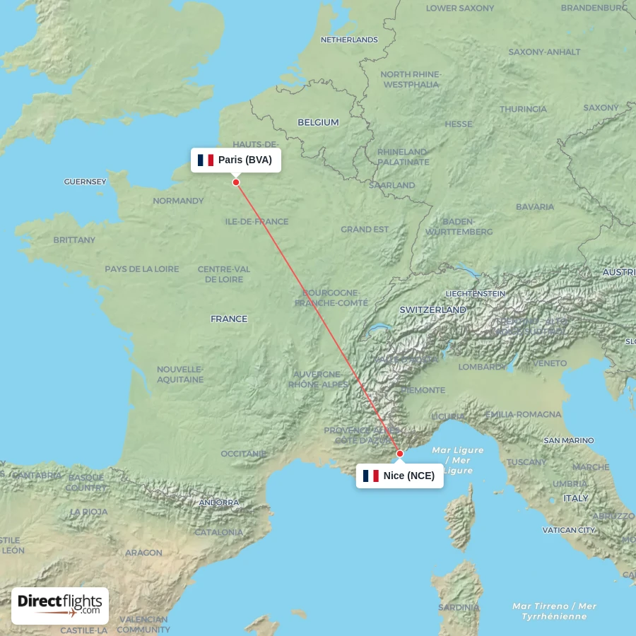 BVA - NCE route map