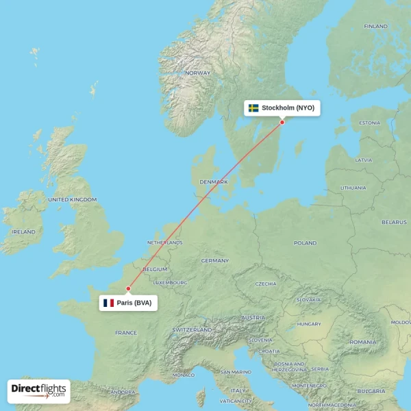 Paris - Stockholm direct flight map
