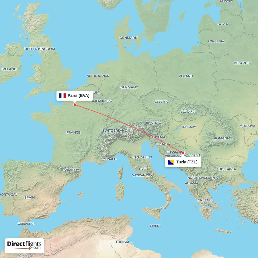 BVA - TZL route map
