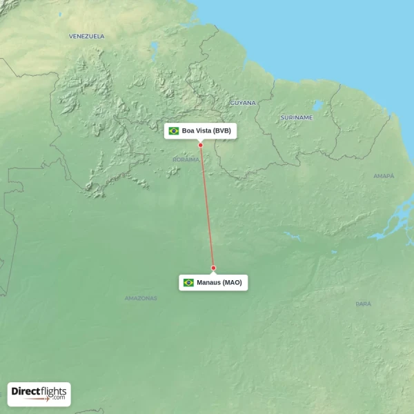 Boa Vista - Manaus direct flight map