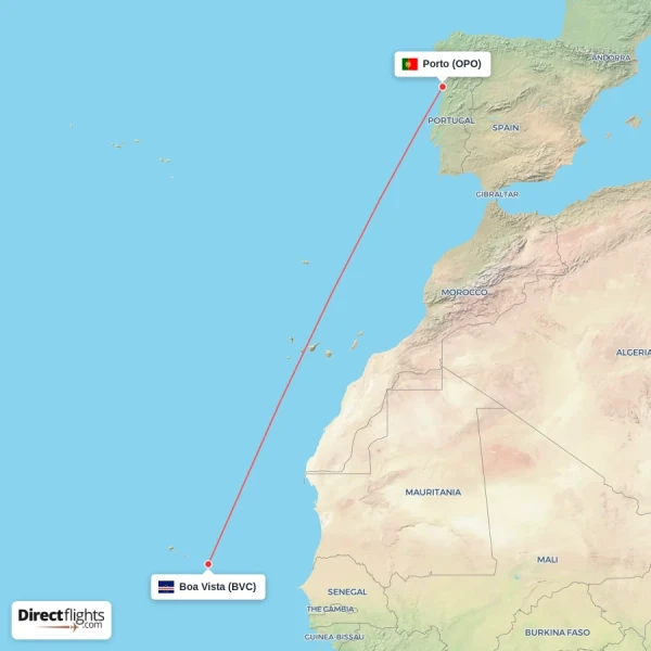 Boa Vista - Porto direct flight map