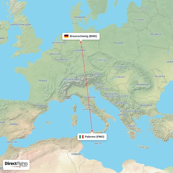 Braunschweig - Palermo direct flight map