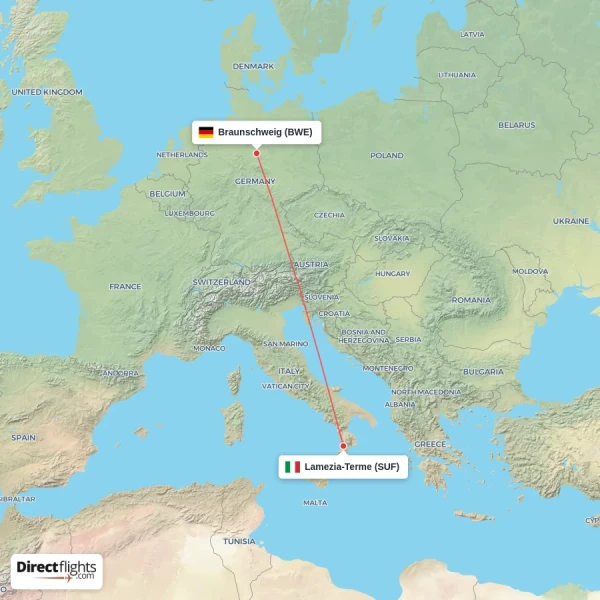 Braunschweig - Lamezia-Terme direct flight map
