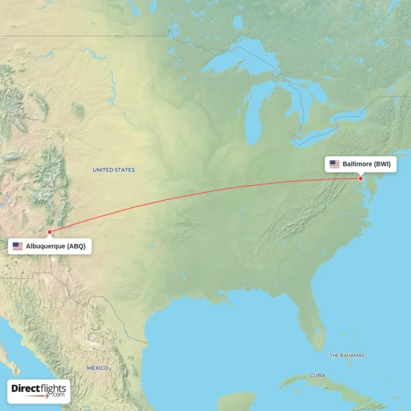 Baltimore - Albuquerque direct flight map