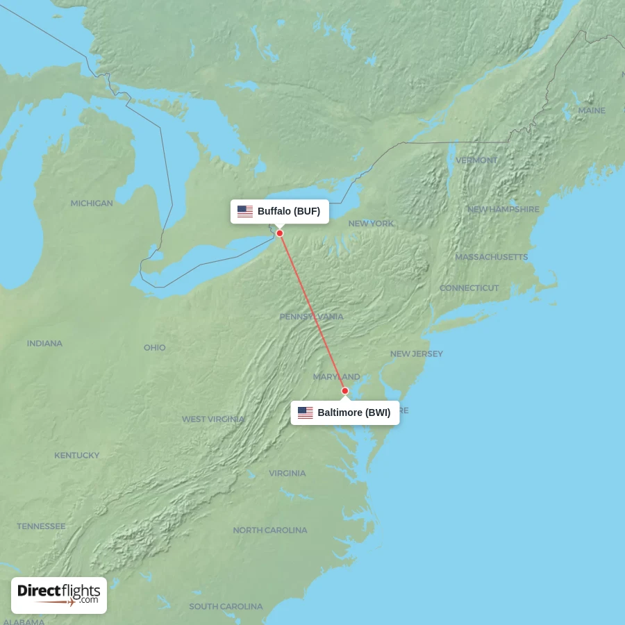 BWI - BUF route map