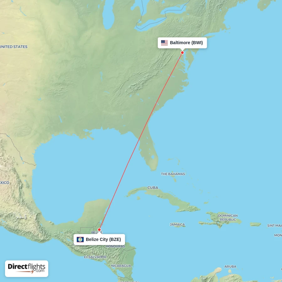 BWI - BZE route map