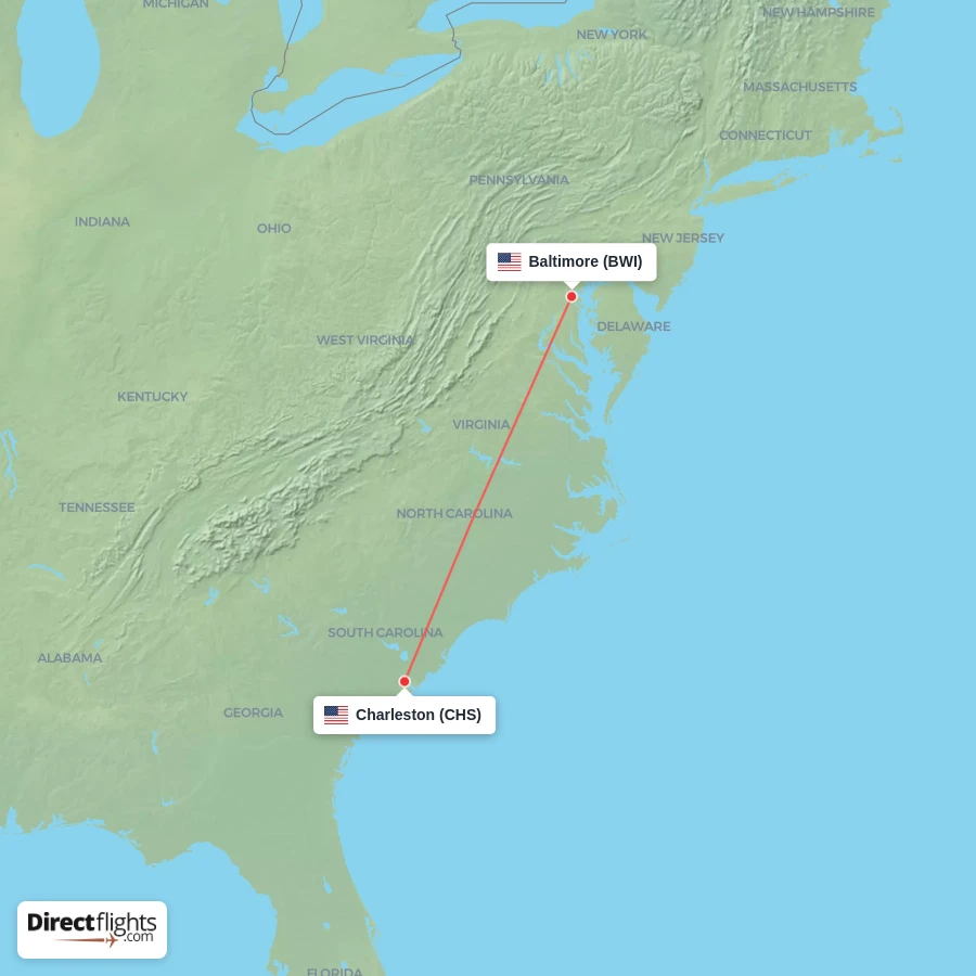 BWI - CHS route map