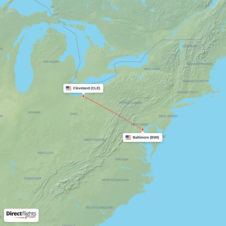 BWI - CLE route map