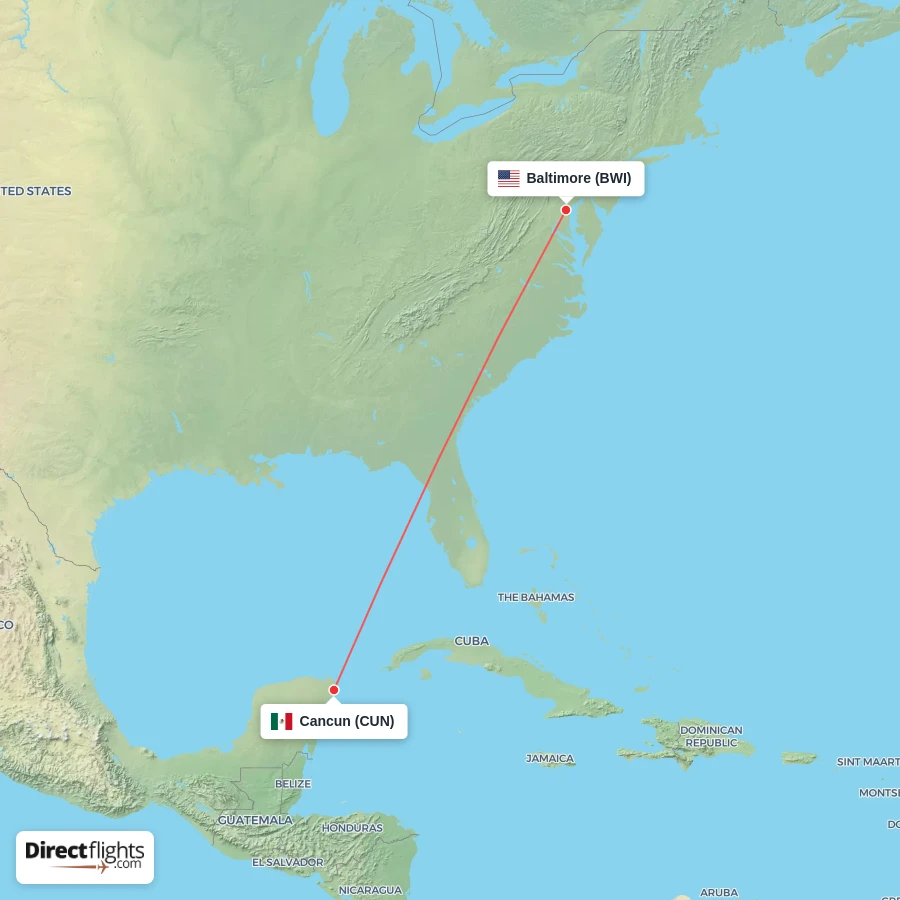 BWI - CUN route map