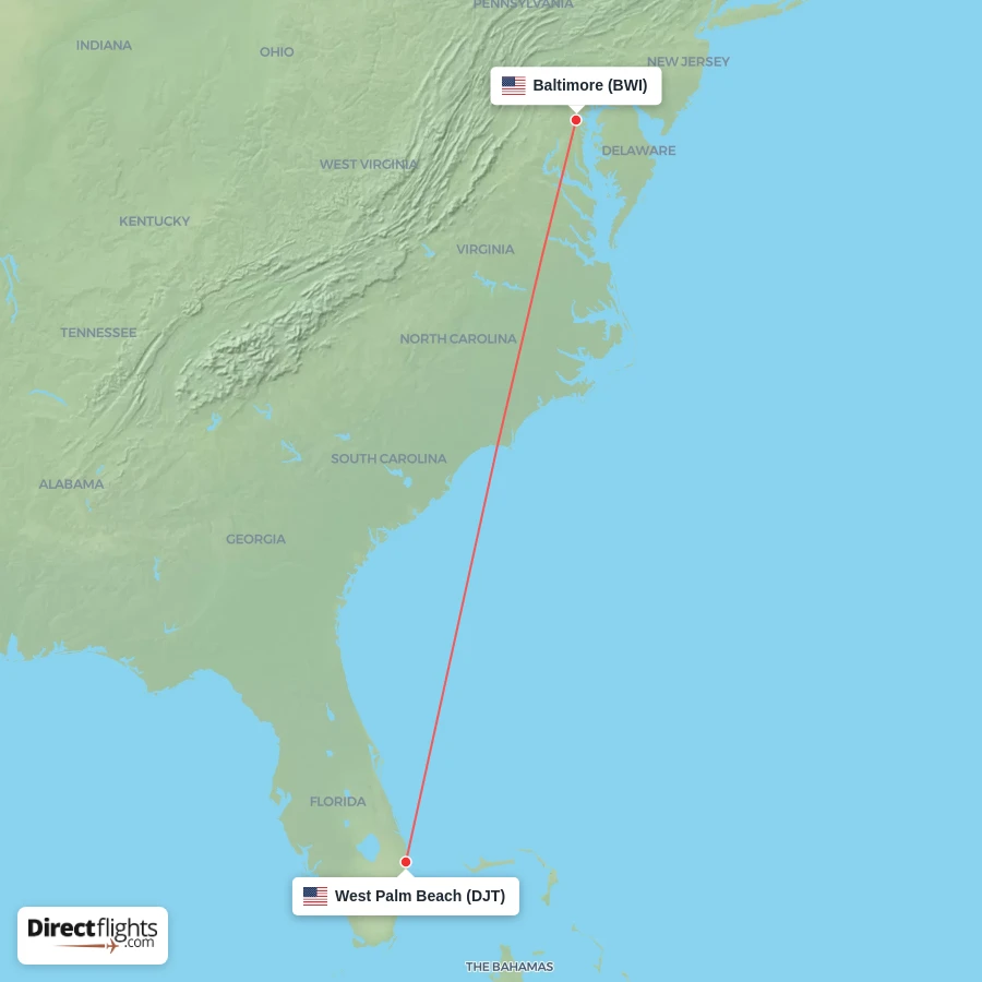 BWI - DJT route map