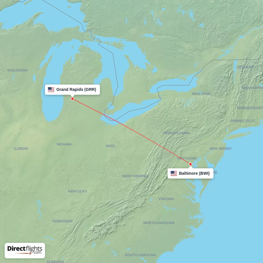 BWI - GRR route map