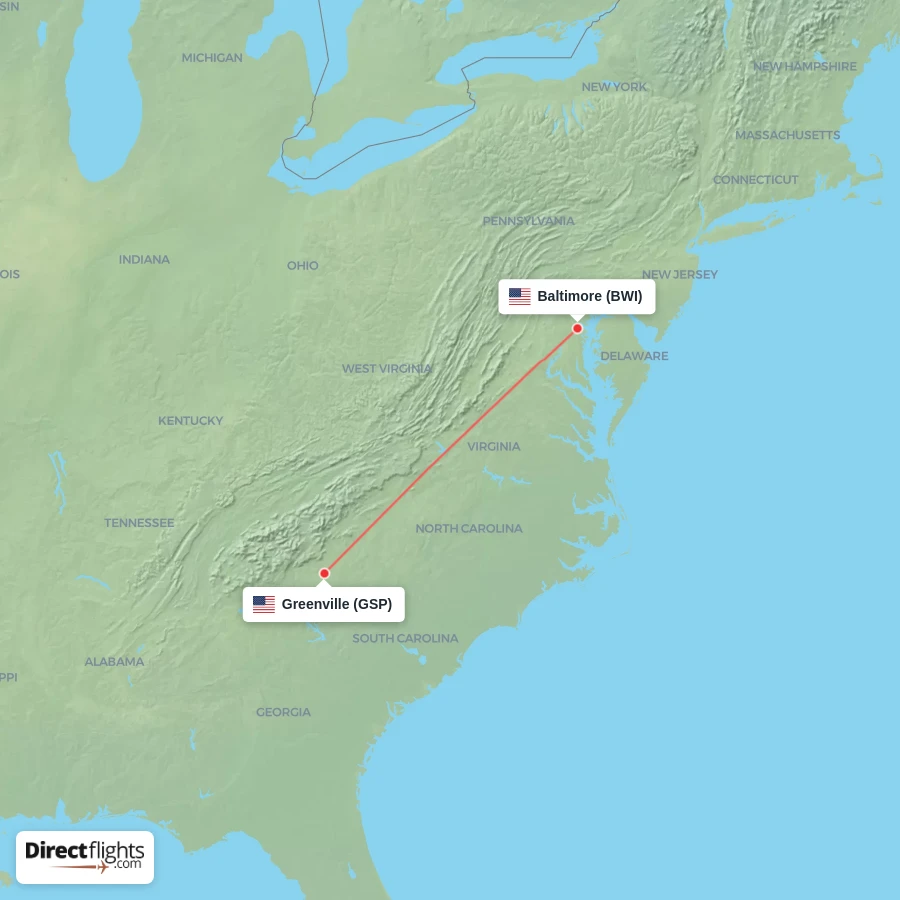 BWI - GSP route map