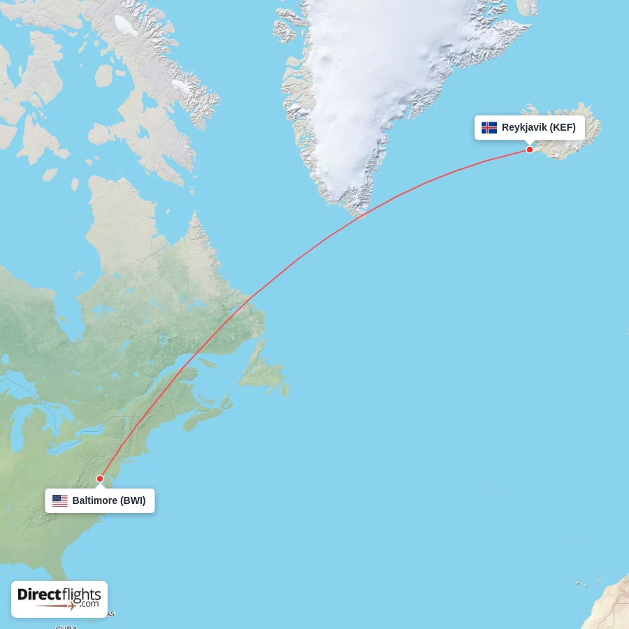 BWI - KEF route map