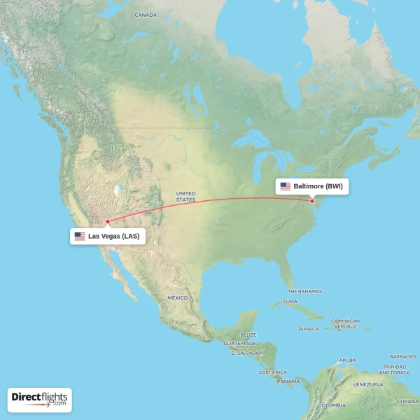 Baltimore - Las Vegas direct flight map
