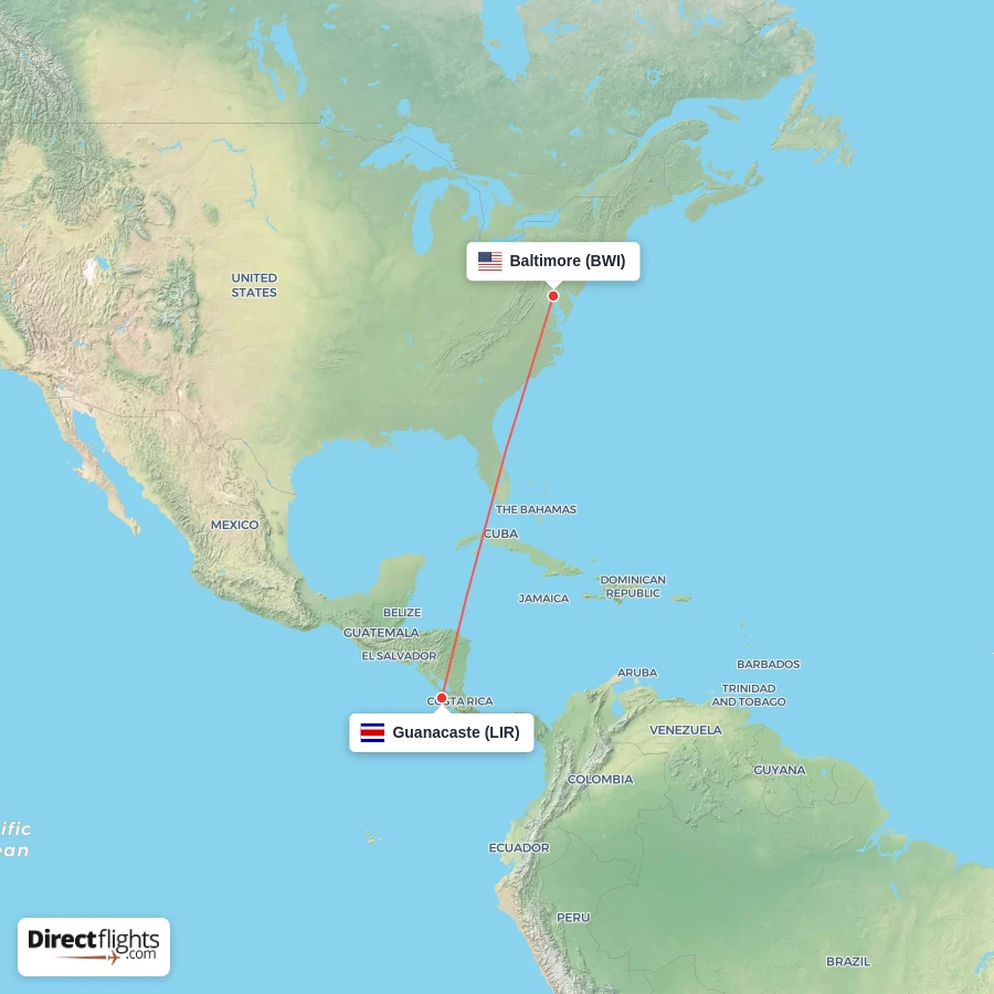 BWI - LIR route map