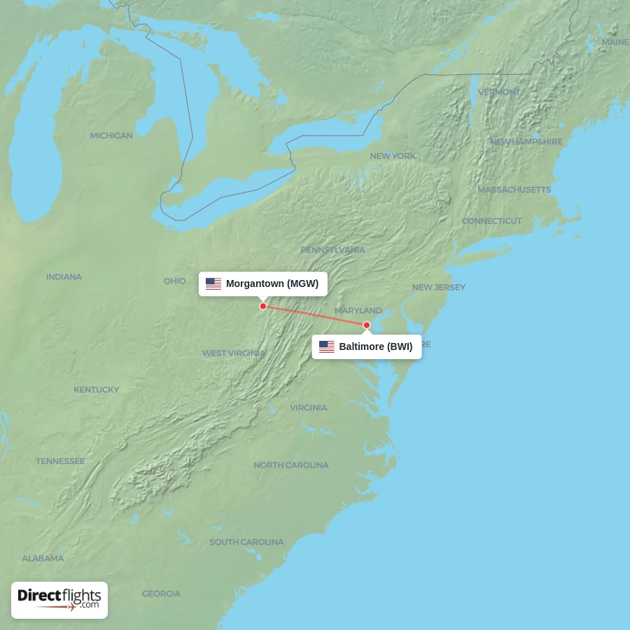 BWI - MGW route map