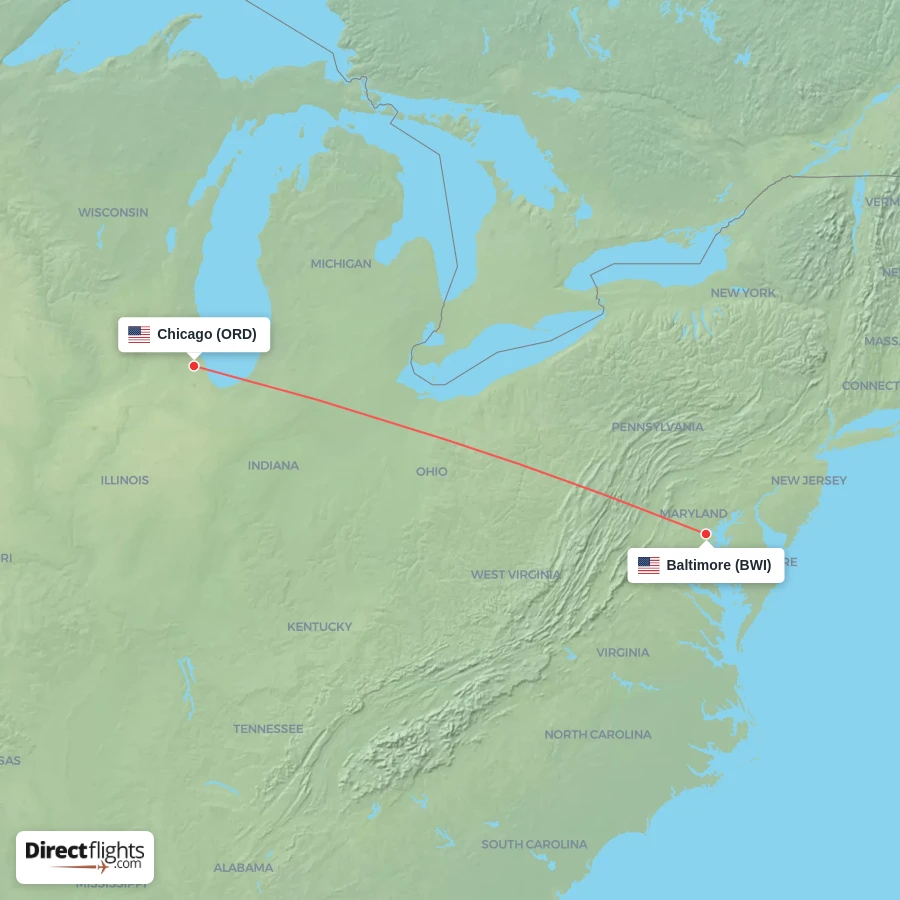 BWI - ORD route map