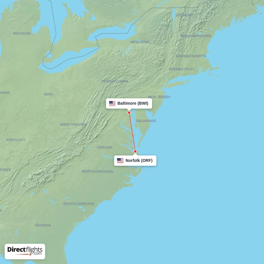 BWI - ORF route map