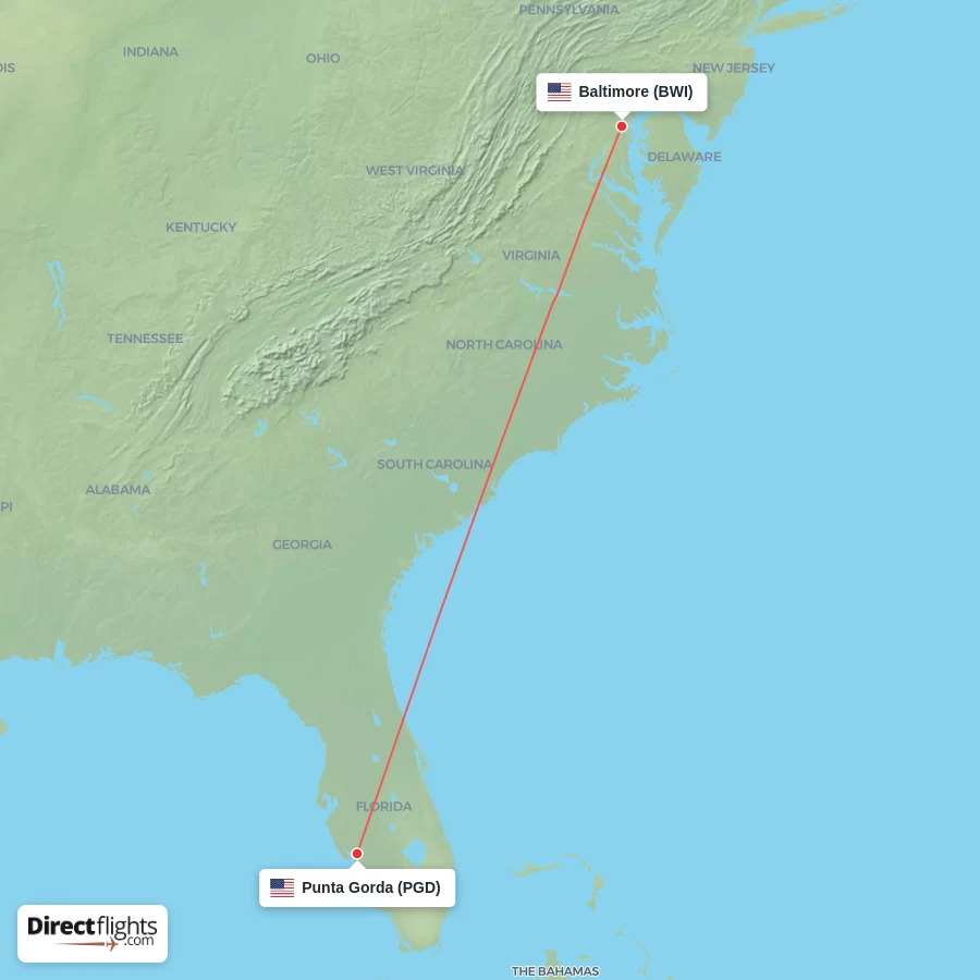 BWI - PGD route map