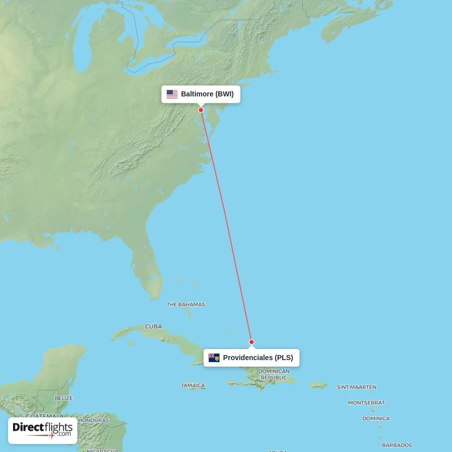 BWI - PLS route map