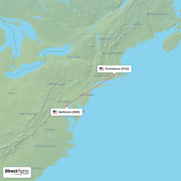 Baltimore - Providence direct flight map