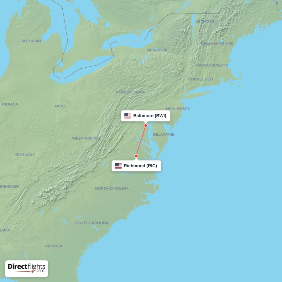 BWI - RIC route map