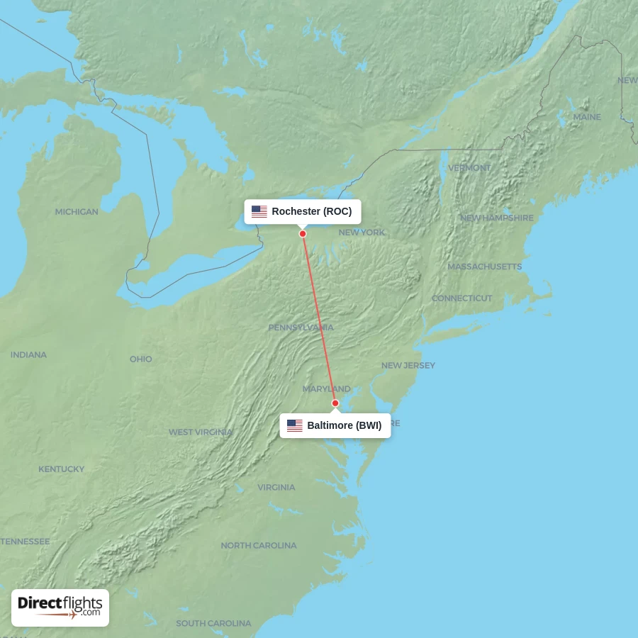 BWI - ROC route map