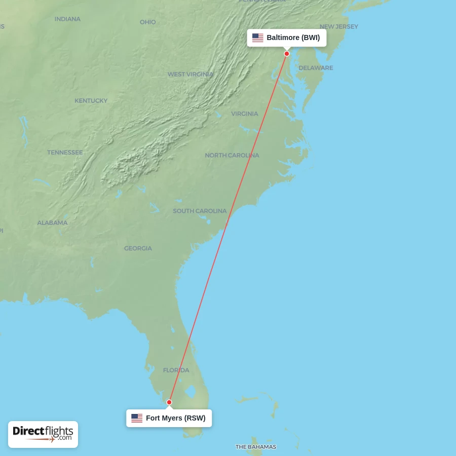 BWI - RSW route map