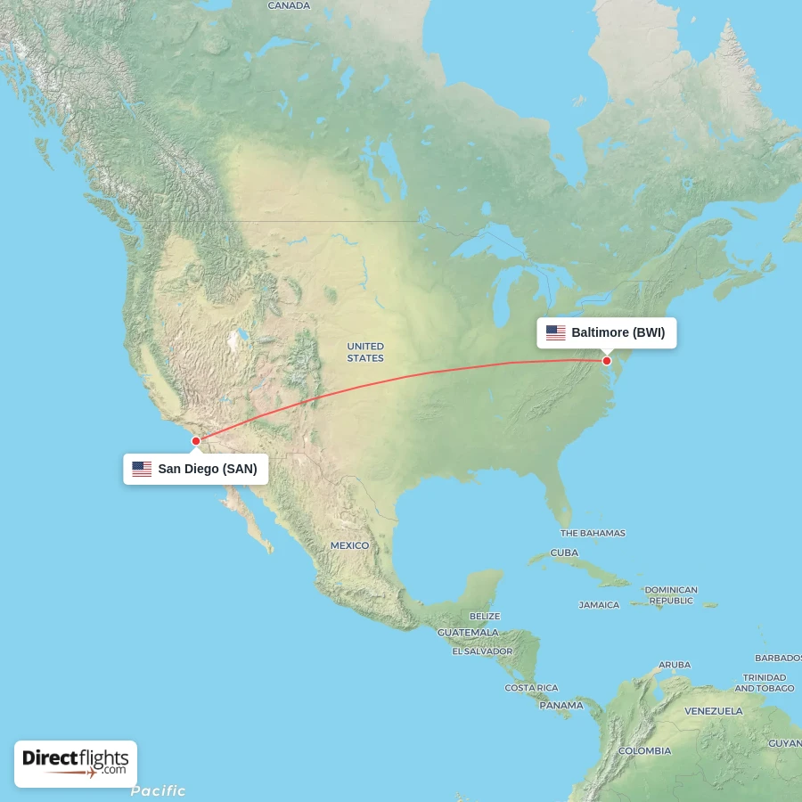 BWI - SAN route map