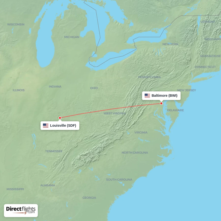 BWI - SDF route map