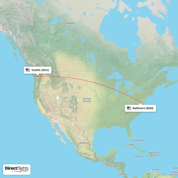 Baltimore - Seattle direct flight map