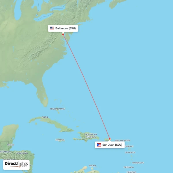 Baltimore - San Juan direct flight map