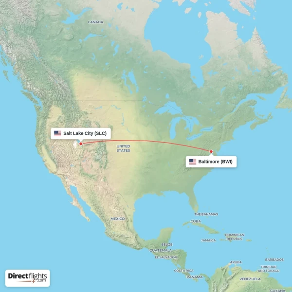 Baltimore - Salt Lake City direct flight map