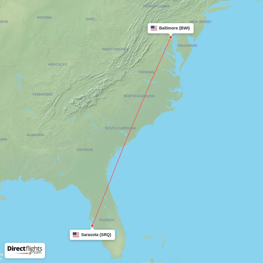BWI - SRQ route map