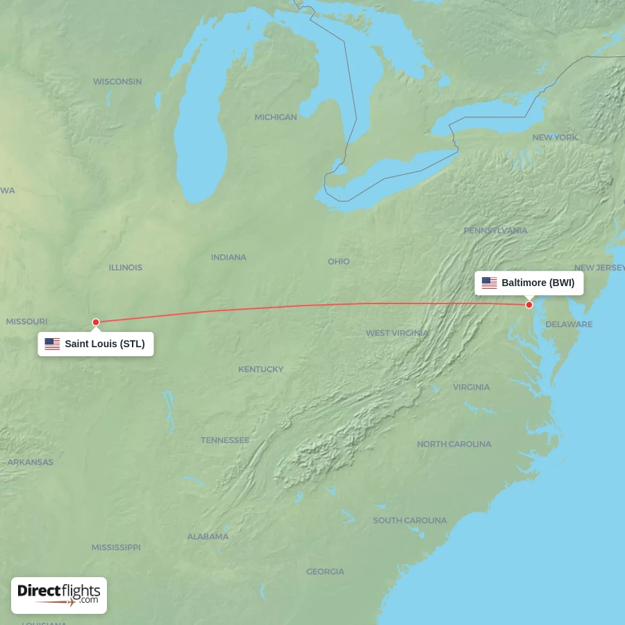 BWI - STL route map